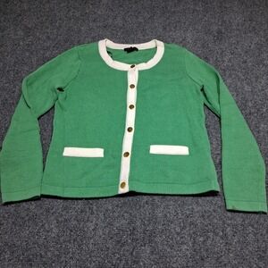 Basic H & M button up womens striped Cardigan Green and White Gold bottons Small